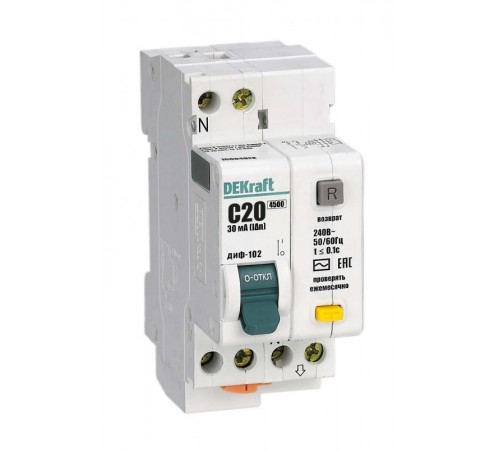 Выключатель автоматический дифференциального тока ДИФ-102 1п+N 20А C 30мА тип AC  16004DEK  DEKraft
