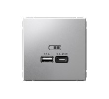 ArtGallery Алюминий Розетка USB A + тип-C 45Вт высокоскор.заряд. QC, PD, механизм  GAL000329  SE