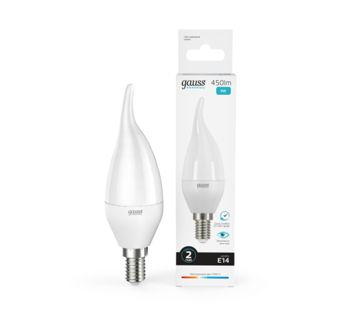 Лампа светодиодная LED 6Вт E14 220В 4100К Elementary свеча на ветру  34126  Gauss
