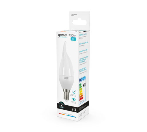 Лампа светодиодная LED 6Вт E14 220В 4100К Elementary свеча на ветру  34126  Gauss