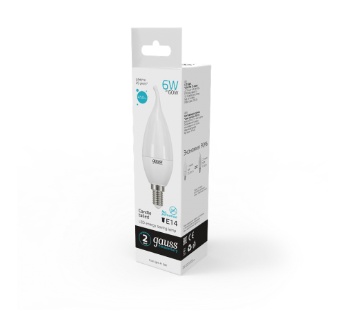 Лампа светодиодная LED 6Вт E14 220В 4100К Elementary свеча на ветру  34126  Gauss
