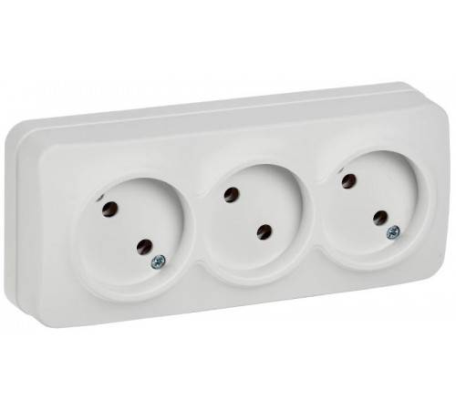 GLORY Розетка 3-местная без з/к/ш о/у 10А РС23-2-ХБм белый матовый  ERH30-K01M-10  IEK