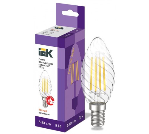 Лампа светодиодная LED CT35 свеча вит. 5Вт 230В 3000К E14 серия 360°  LLF-CT35-5-230-30-E14-CL  IEK