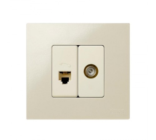 Simon 27 Розетка телефонная RJ-11, 4 контакта, узкий модуль, S27, слоновая кость  27480-31  Simon