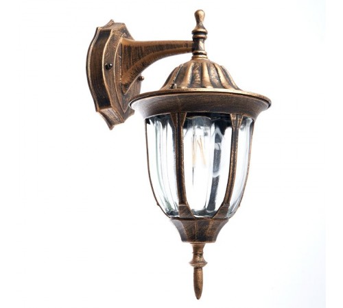 Светильник садово-парковый PL6302 шестигранный на стену вниз 60W 230V E27, черное золото  11898  Feron