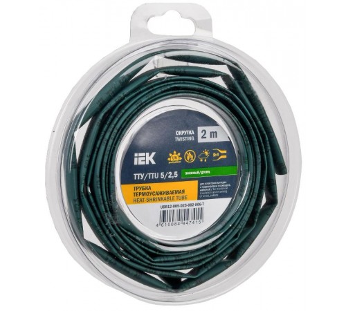 Трубка термоусадочная ТТУ нг-LS 5/2,5 зеленая (2м/упак) IEK  UDR12-005-D25-002-K06-T  IEK