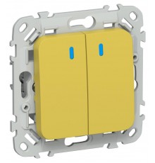 FLITE Выключатель 2-клавишный кнопочный с индикацией 10А ВС12-2-1-ФлЖК желтый карри  FI-V24-1-10-1-K44  IEK