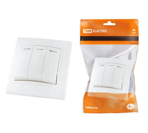 Выключатель 3 кл. с подсветкой 10А белый "Таймыр"   SQ1814-0006  TDM