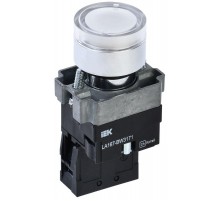 Кнопка LA167-BW3171 d=22мм RC 1з с подсвет. белая  BBT20-BW3171-1-12-67-K01  IEK