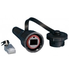 PLUG-IE-8P8C-PV-C6-SH Промышленный разъем RJ-45 (8P8C) под витую пару, IP67, категория 6, с защитной крышкой, экранированный (SH)  47331  Hyperline