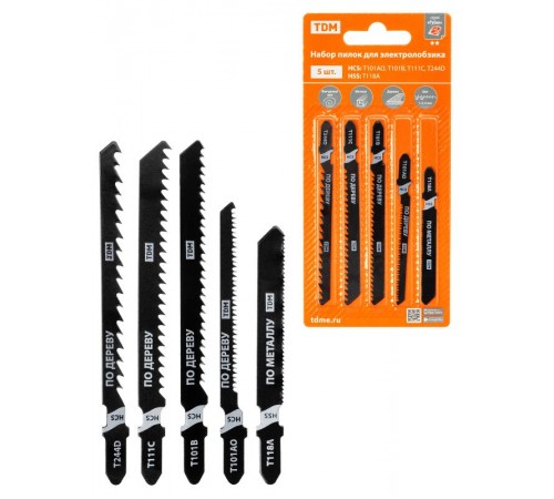 Набор пилок для электролобзика по дер: T101AO,T101B,T111C,244D, по метал. T118A, 5 шт, "Рубин", TDM  SQ1089-0212  TDM