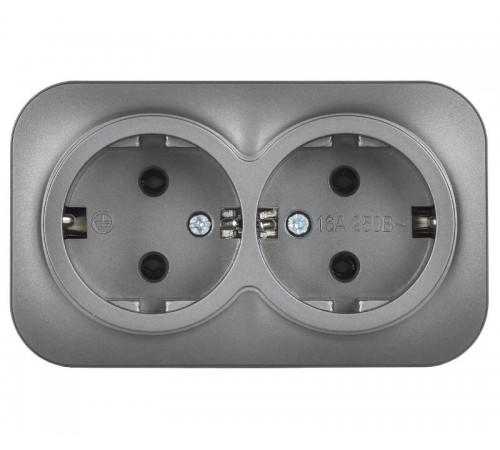 GLORY Розетка 2-местная с з/к без з/ш о/у 16А РС22-3-ХСм сталь матовый  ERH21-K46M-16  IEK