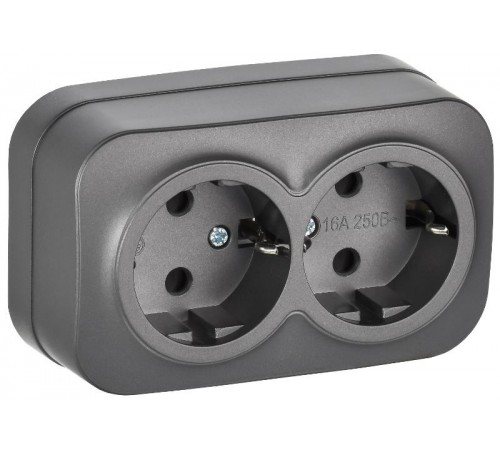 GLORY Розетка 2-местная с з/к без з/ш о/у 16А РС22-3-ХСм сталь матовый  ERH21-K46M-16  IEK