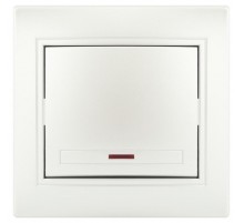 Выключатель Intro Plano 1-102-06 одноклавишный с подсветкой, 10А-250В, IP20, СУ, перламутр  Б0053736  Intro