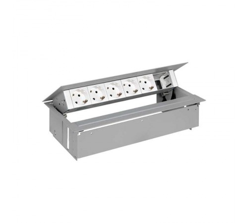 Simon S400 Врезной розеточный блок с крышкой и мет. вводом, 5x2P+E, 1 пустое отверcтие, алюминий, Simon 400  45605000-133  Simon