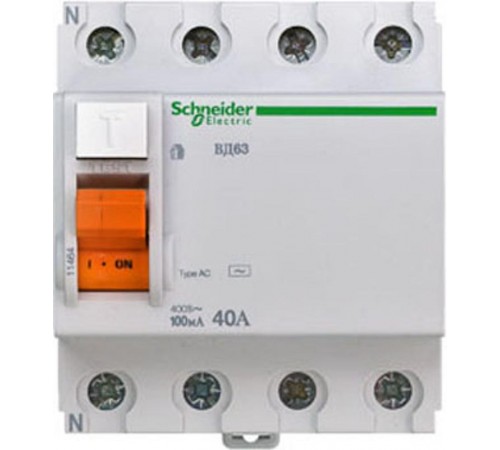 Выключатель дифференциальный (УЗО) ВД63 4п 40А 100мА тип AC  11464  Schneider Electric
