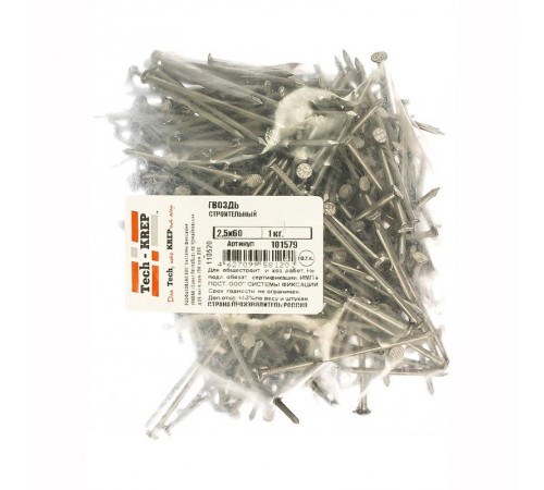 Гвоздь строительный 2,5х60 (1 кг) - пакет  101579  Tech-KREP
