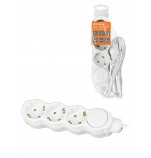 Удлинитель бытовой "Люкс" УЛ03В выкл, 3 гнезда, 3м, с/з, с з/ш, ПВС 3х1мм2 16А/250В бело-серый  SQ1303-0131  TDM