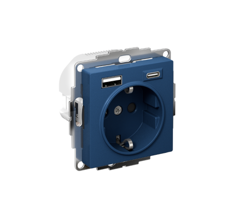 AtlasDesign Аквамарин Розетка 16А c 2 USB A+C, 5В/2,4А/3,0А, 2х5В/1,5А, механизм  ATN001132  SE