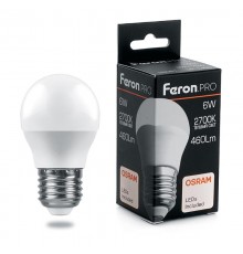 Лампа светодиодная .PRO LB-1406 Шарик E27 6W 2700K OSRAM LED  38068  Feron