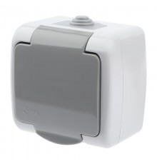 5-202-03 Розетка 2P+E Schuko шторки, 16А-250В, IP54, ОУ, Atlantic, серый  Б0050946  Intro