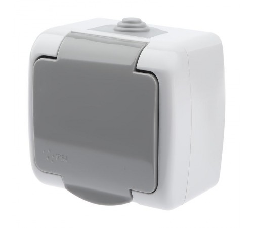 5-202-03 Розетка 2P+E Schuko шторки, 16А-250В, IP54, ОУ, Atlantic, серый  Б0050946  Intro