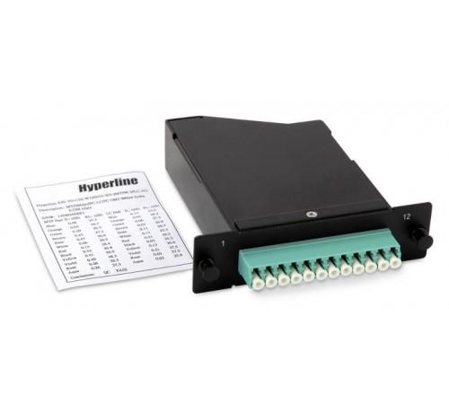 FO-CSS-W120H32-503-1MTPM-12LC-AQ Волоконно-оптическая кассета 1xMTP (папа), 120x32 мм, 12LC адаптеров (цвет aqua), 12 волокон, OM3  47753  Hyperline