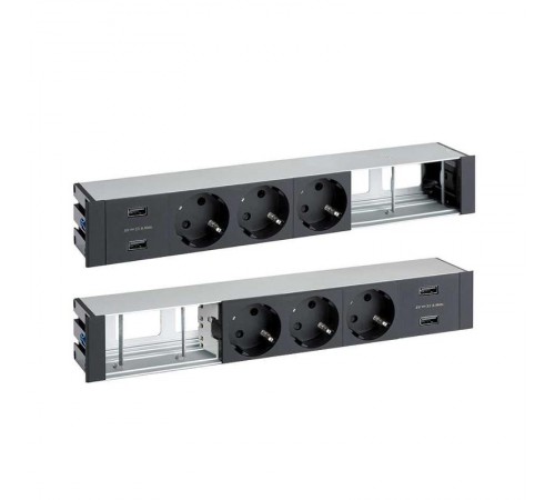 Двухсторонний врезной x12 розеточный блок, планка, 6x2P+E, 4xUSB з/у, 4 пустых модуля, черный, S400  47623000-138  Simon