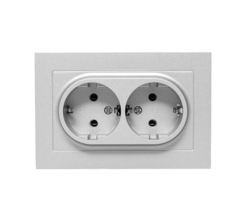 Механизм розетки двойной, 16А, с заземлением, без шторок, с рамкой, алюминий Эпика EKF  UP1-SOA-210  EKF