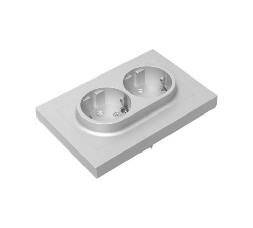 Механизм розетки двойной, 16А, с заземлением, без шторок, с рамкой, алюминий Эпика EKF  UP1-SOA-210  EKF