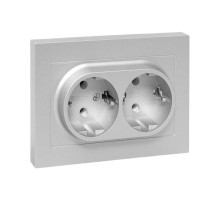 Механизм розетки двойной, 16А, с заземлением, без шторок, с рамкой, алюминий Эпика EKF  UP1-SOA-210  EKF