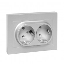 Механизм розетки двойной, 16А, с заземлением, без шторок, с рамкой, алюминий Эпика EKF  UP1-SOA-210  EKF