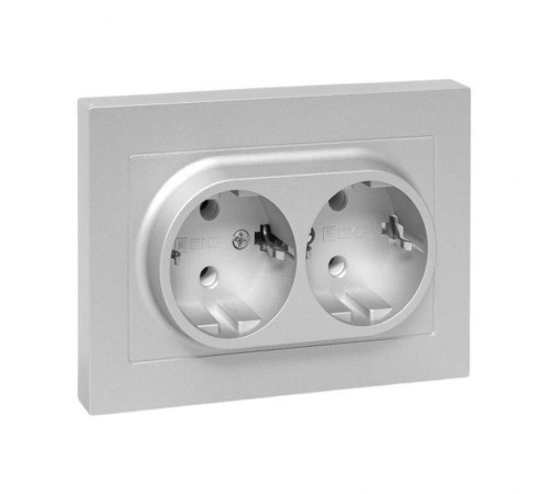 Механизм розетки двойной, 16А, с заземлением, без шторок, с рамкой, алюминий Эпика EKF  UP1-SOA-210  EKF