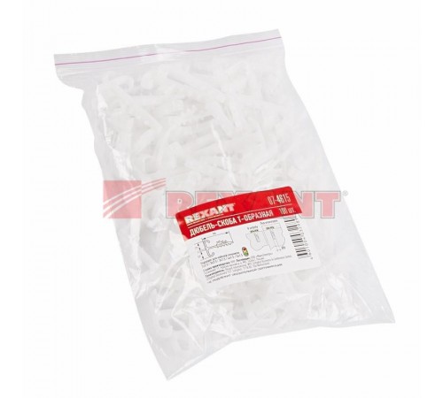 Дюбель-хомут нейлоновый Т-образный для двух плоских кабелей, 2x12 мм, белый (КФ), упаковка 100 шт.  07-4615  REXANT