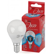Лампа cветодиодная ECO LED P45-8W-840-E14 (диод, шар, 8Вт, нейтр, E14) (10/100/4000)  Б0030023  ЭРА