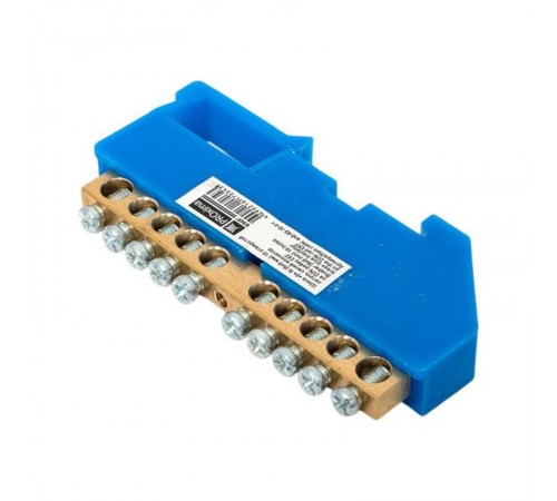 Шина "0" N (6х9мм) 10 отверстий латунь синий изолятор на DIN-рейку розничный стикер EKF PROxima  sn0-63-10-d-r  EKF