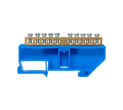 Шина "0" N (6х9мм) 10 отверстий латунь синий изолятор на DIN-рейку розничный стикер EKF PROxima  sn0-63-10-d-r  EKF