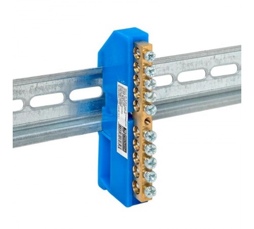 Шина "0" N (6х9мм) 10 отверстий латунь синий изолятор на DIN-рейку розничный стикер EKF PROxima  sn0-63-10-d-r  EKF