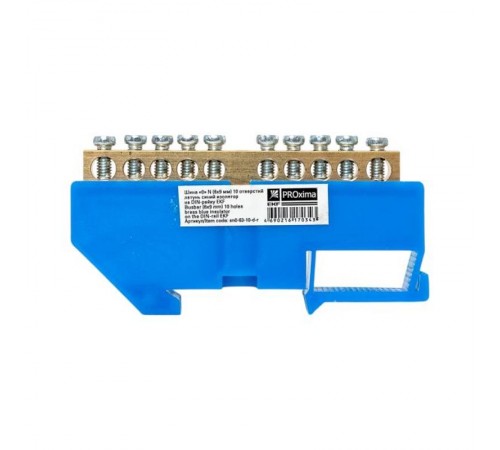 Шина "0" N (6х9мм) 10 отверстий латунь синий изолятор на DIN-рейку розничный стикер EKF PROxima  sn0-63-10-d-r  EKF