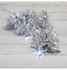 Гирлянда светодиодная Мишура серебряная 10 LED 1,5 м, прозрачный ПВХ, белый свет свечения, 2 х АА (батарейки не в комплекте)  304-011  NEON-NIGHT