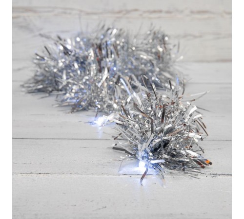 Гирлянда светодиодная Мишура серебряная 10 LED 1,5 м, прозрачный ПВХ, белый свет свечения, 2 х АА (батарейки не в комплекте)  304-011  NEON-NIGHT