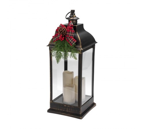 Декоративный фонарь с тремя свечами, бронзовый корпус, размер 24х24х65см, цвет теплый белый  513-049  NEON-NIGHT