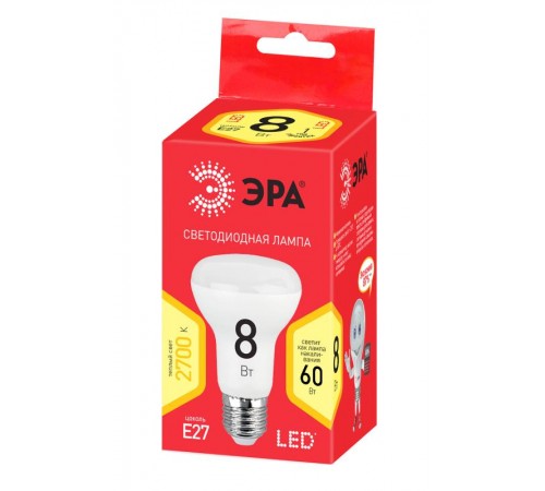 Лампа светодиодная RED LINE LED R63-8W-827-E27 R Е27 / E27 8 Вт рефлектор теплый белый свет  Б0050701  ЭРА