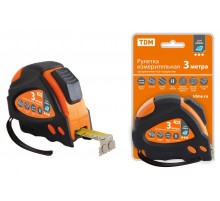 Рулетка 3 м х 16 мм, тройная фиксация, автостоп, обрезиненный корпус, магнит, "Алмаз"  SQ1018-0109  TDM