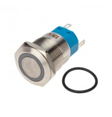 Кнопка антивандальная 19 12В Фикс (5с) ON-OFF/OFF-ON подсв/зеленая  36-3423  REXANT