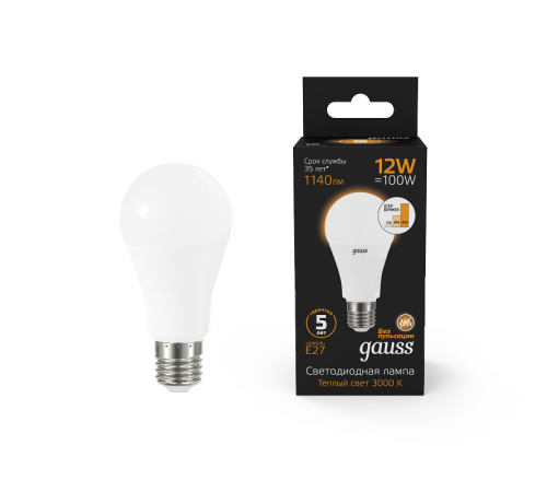 Лампа светодиодная A60 12W 1140lm 3000K Е27 шаг. диммирование LED 1/10/50  102502112-S  Gauss