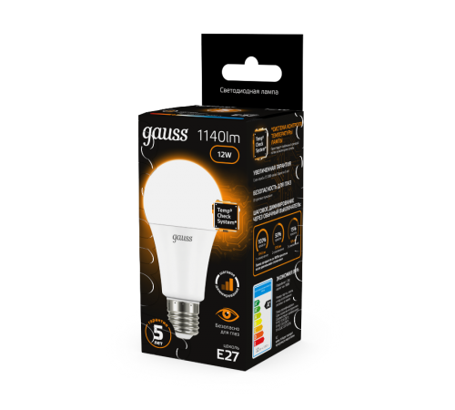 Лампа светодиодная A60 12W 1140lm 3000K Е27 шаг. диммирование LED 1/10/50  102502112-S  Gauss