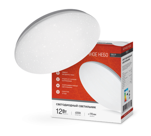 Светильник светодиодный серии DECO 12Вт 230В 4000К 780лм 190х65мм НОЧНОЕ НЕБО  4690612033433  IN HOME