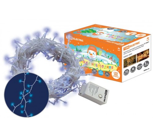 Гирлянда новогодняя светодиодная, СГ 200 Г, 220 В, голубая, 10 м, 8 режимов  SQ0361-0003  TDM ELECTRIC