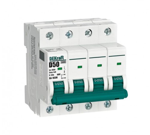 Выключатель автоматический без теплозащиты четырехполюсный ВА-103М 4P 50А характеристика D 6кА  12570DEK  Dekraft